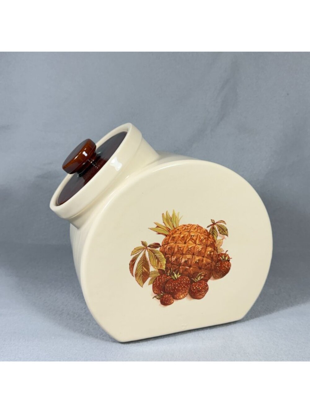 Vintage Hyalyn USA Tilted Cookie Jar Canister Pineapple Strawberry Fruit 9" - Picture 2 of 12